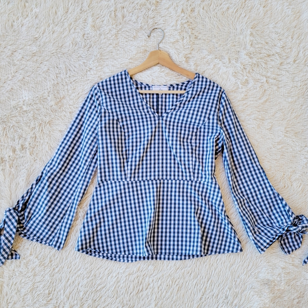Universal Standard J. Crew Ginham Poplin Tie Sleeve Blouse - Picture 4 of 9